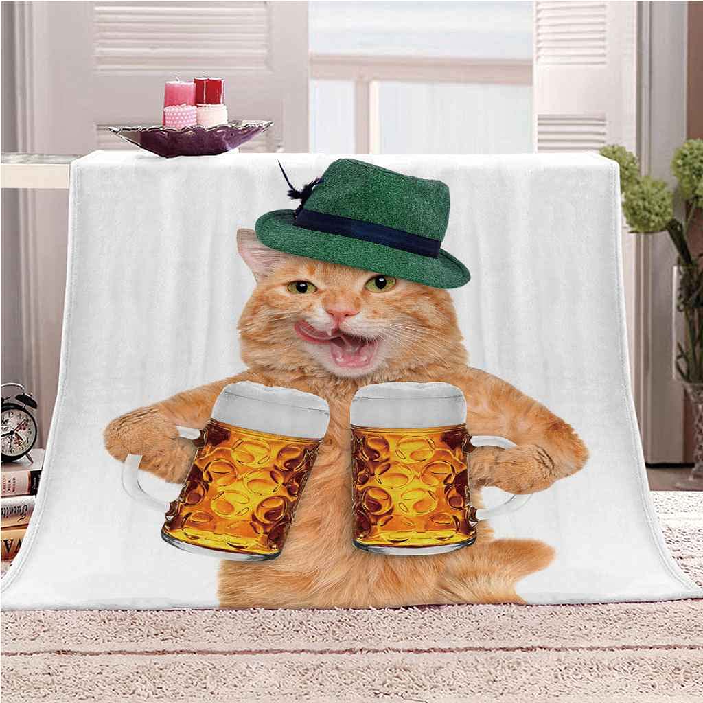 Couverture Polaire Chope À Bière et Chat | Plaid Flanelle 150x200cm Doux Pour Canapé