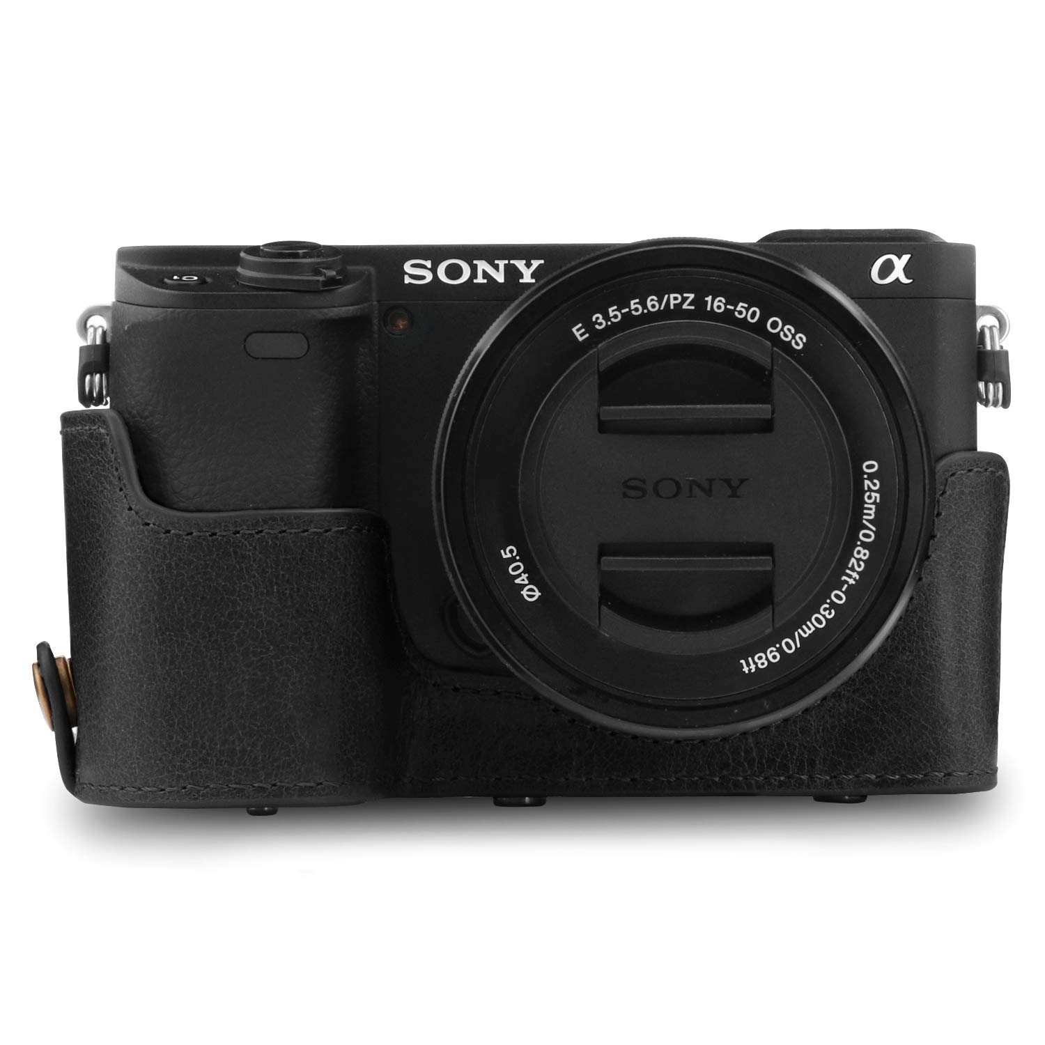 MegaGear Ever Ready - Custodia per fotocamera in vera pelle, compatibile con Sony Alpha A6100, A6400 (16-50 mm)