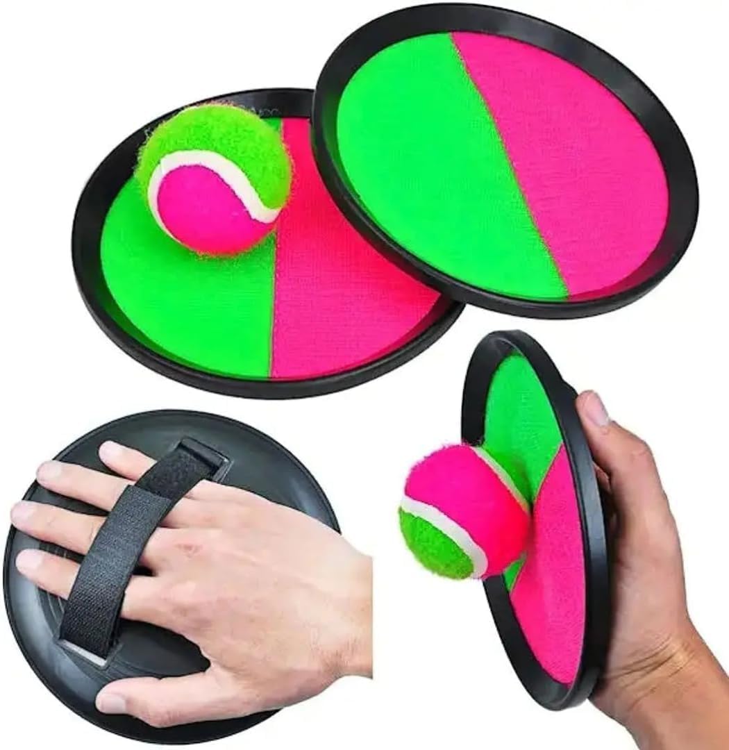 Jogo Brinquedo Bateu Colou, 2 Raquetes e 1 Bolinha, Jogo Divertido Esporte ao Ar Livre, Raquete Bate e Gruda Verde Com Rosa - Lene