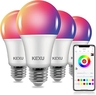 KEXU Smart Light Bulbs RGBW 16 Million Color Changing Light Bulb Smart Bulbs That Work with Alexa A19 E26 8.5W 710LM Soft ...