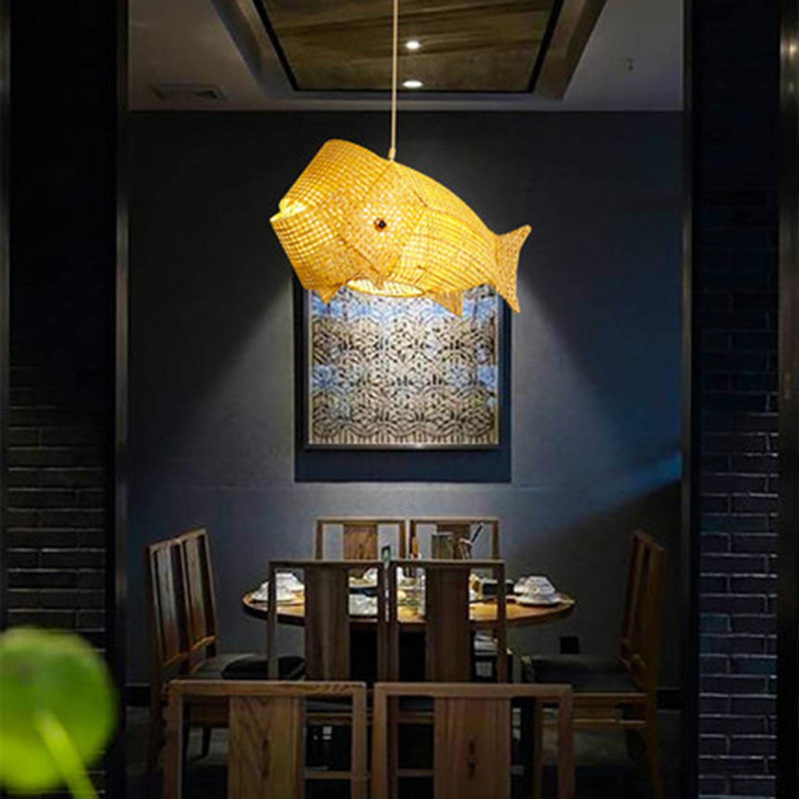 Plafoniera a sospensione in intrecciato con decorativo a forma di pesce a forma di lampadario,
