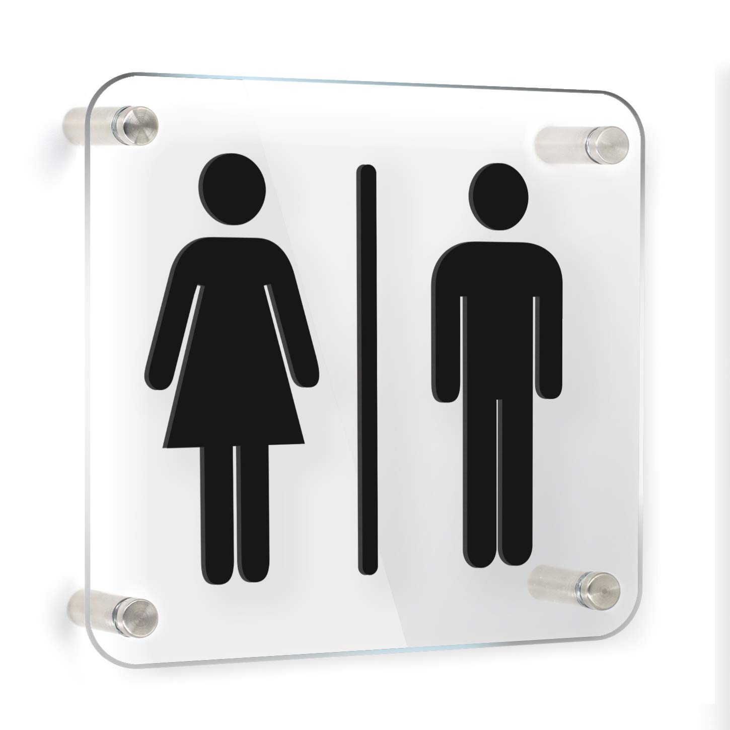Signs [STAN08-nero] Set 4X Placas de pared con separadores en relieve (Español/Inglés): Toilettes, Hombre, Mujer, Discapacitado, cartel de baño. Letrero WC de pared para inodoro y para puerta.