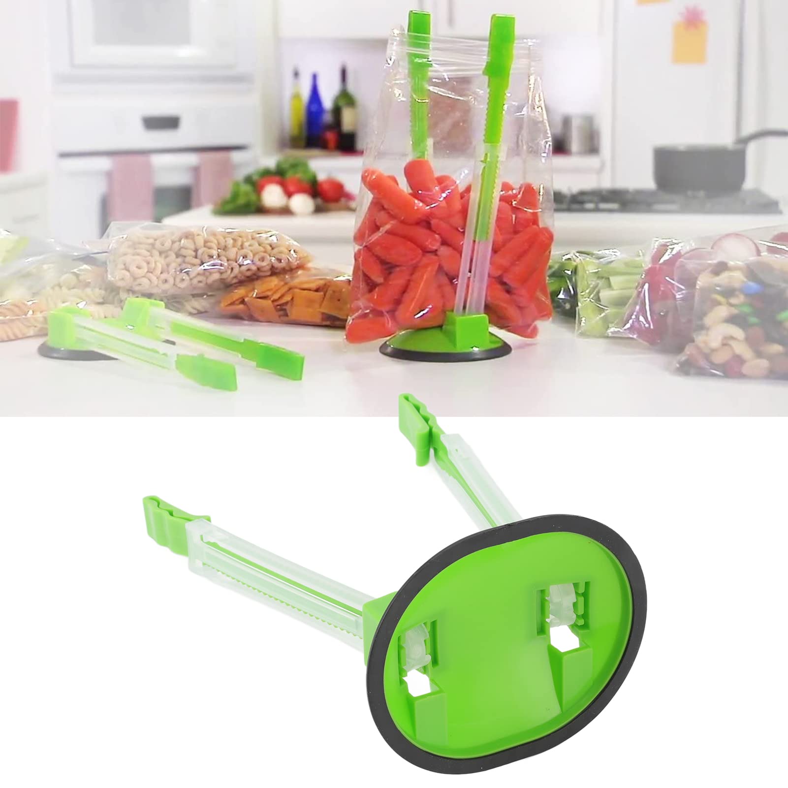 Support réglable pour sacs en plastique, support de sac de rangement pour aliments de cuisine, support antidérapant anti-déversement de nourriture, vert + bleu (02 Support réglable pour sacs en plastique, support de sac de rangement pour aliments de cuisine, support antidérapant anti-déversement de nourriture, vert + bleu (02
