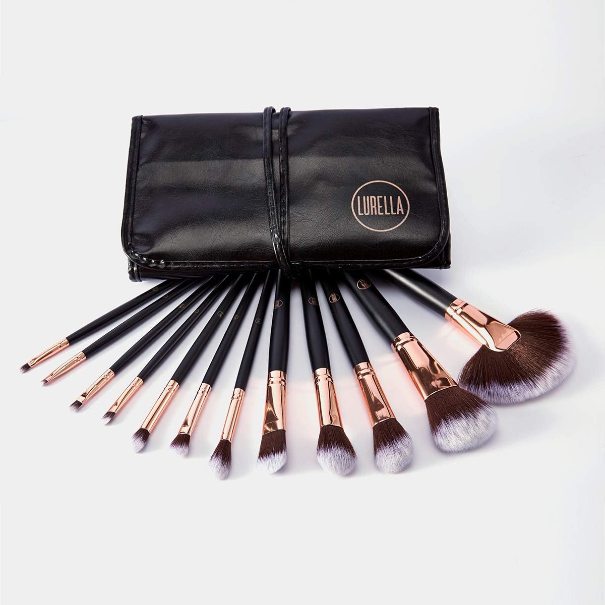 LurellaCosmetics Stay Glam Brush Set: Essential 12 Pcs Makeup Brushes, Made With Ultra Soft Synthetic Bristles, & Includes Black Traveling Case. Convenient and Easy for Daily Makeup Use.