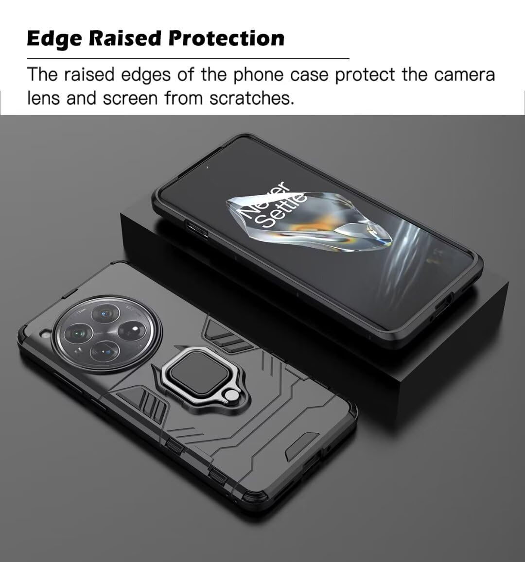 Cover Armor COMAKU Per OnePlus 12R: Custodia TPU+PC Antiurto Con Anello Supporto + 2 Vetri Temperati (Blu) - 2