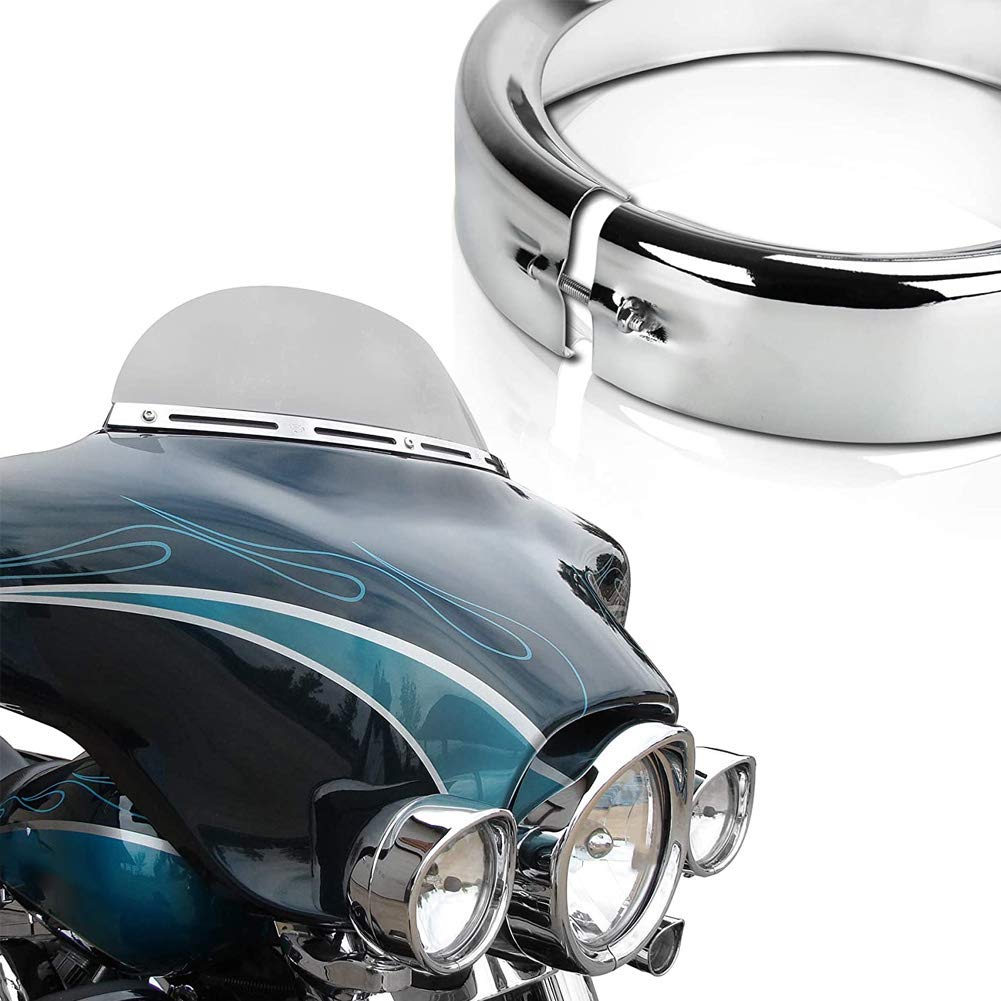 Ejoyous Scheinwerfer-Zierring, 7 Zoll, Silberfarben, Motorrad-Lampenverkleidung, Visierabdeckung aus Aluminiumlegierung, Einfache Installation, Stoßfest, Passend für Touring Road King FLHR FLD