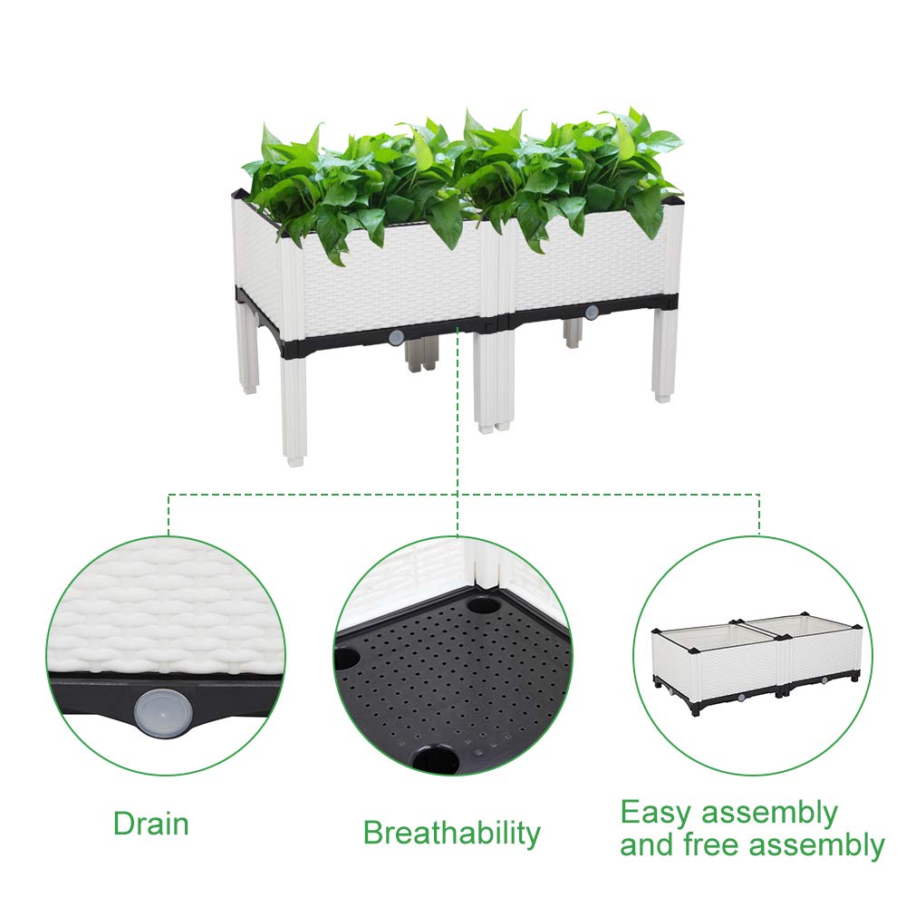 Knocbel Raised Garden Bed Kit, Free Stitching Elevated Plastic Self Watering Planter Box Stand for Indoor Outdoor Backyard Patio, 31.5