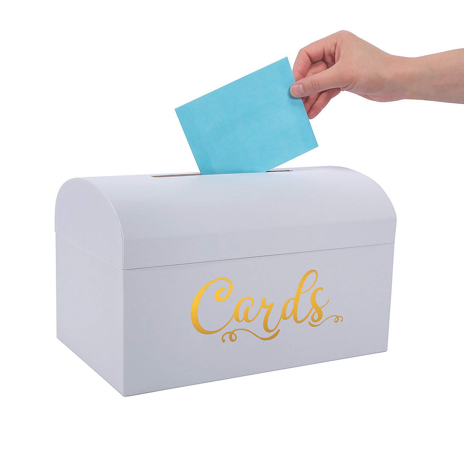 Fun Express White & Gold Card Box – Elegant Wedding & Party Supplies – Perfect for Gifts Cards & Notes – Stylish Design for Weddings Bridal Showers Receptions & Special Events – 1 Piece