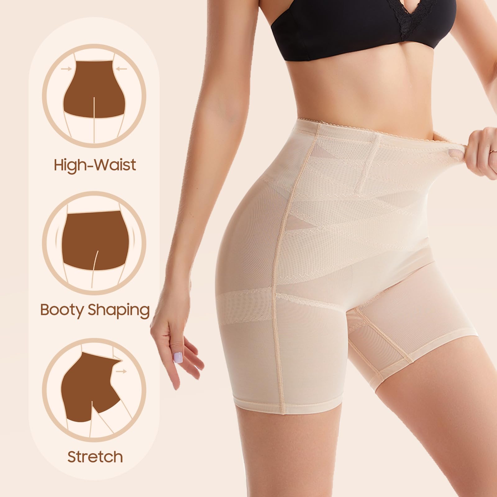 Shorty Gainant Femme Gaine Ventre Plat Taille Haute Culottes Sculptantes Short Invisible Panty Shapewear
