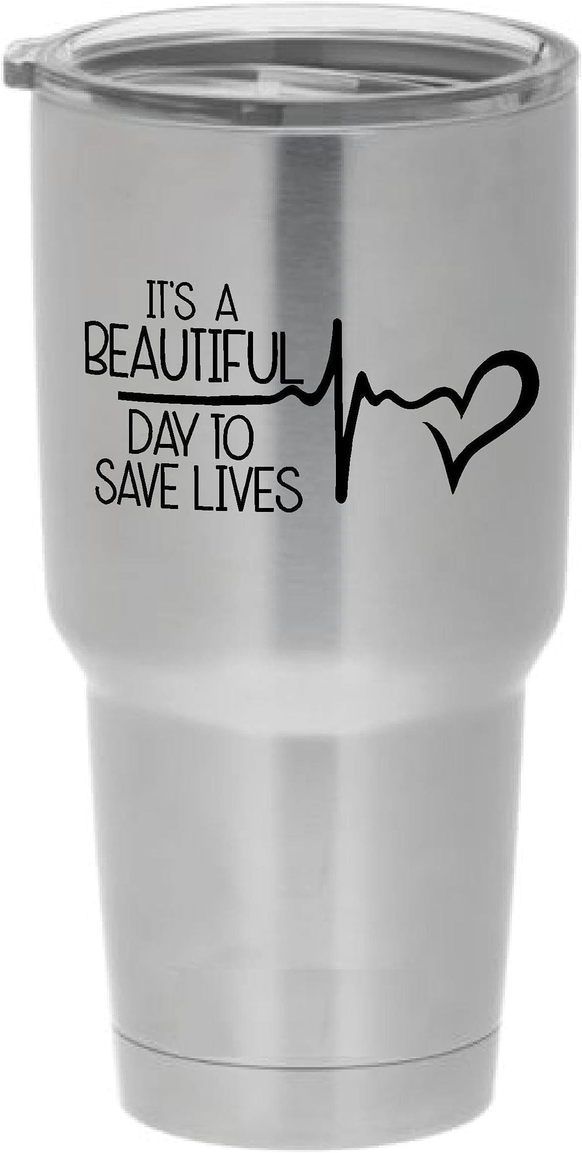 Cups drinkware Tumbler Sticker - It's a Beautiful Day to Save Lives - Derek Sheperd Inspirational Cool Sticker Decal Sticker ONLY