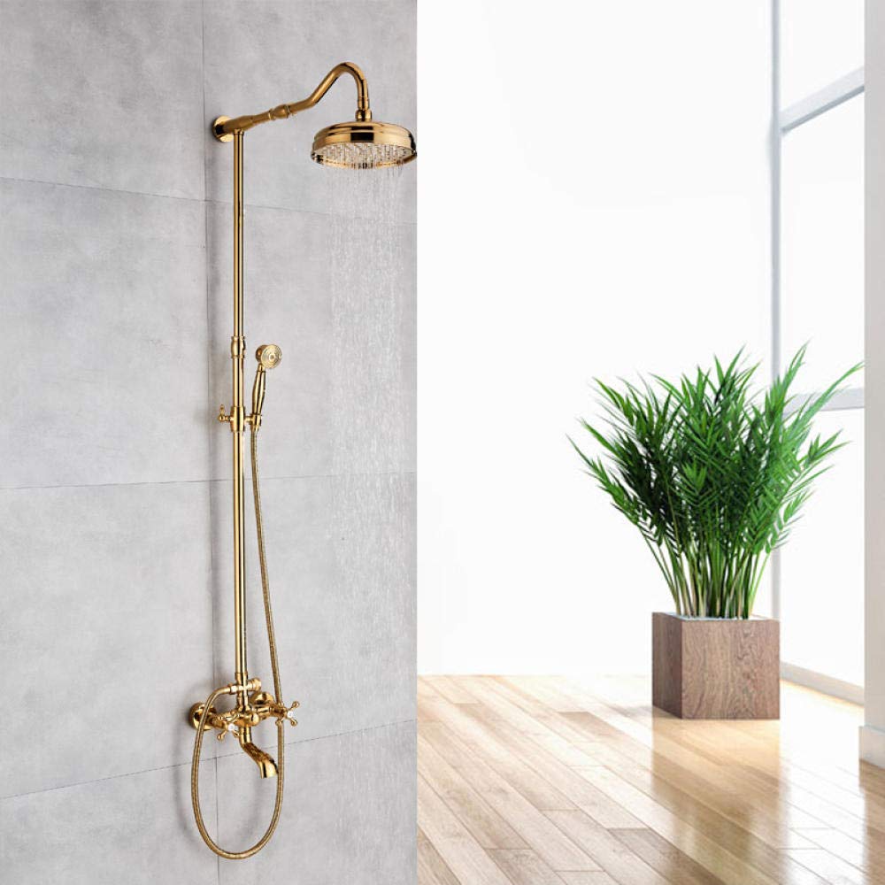 ASerZenith 1 Set Bathroom Rainfall Gold Shower Faucet Set Single Handle Mixer Tap with Hand Sprayer Wall Mounted