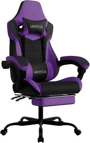 Silla Gaming con Reposapiés, Sillas Gaming de Respaldo Alto, Silla Gamer Ergonómica de Cuero PVC con Reposacabezas Ajustable, Soporte Lumbar Estilo
