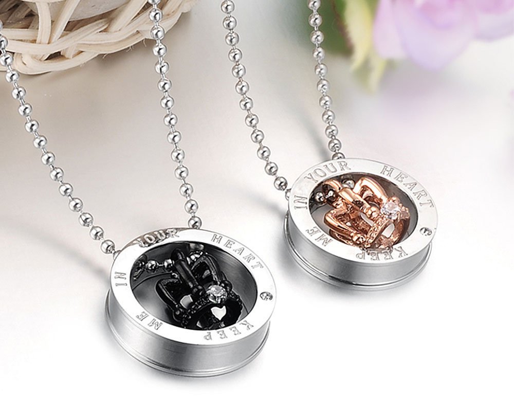 Kim Johanson Edelstahl Pärchen Schmuckset Armbänder & Ketten "Love Kingdom" für verliebte Roségold & Schwarz mit Cubic Zirkonia inkl. Schmuckbeutel