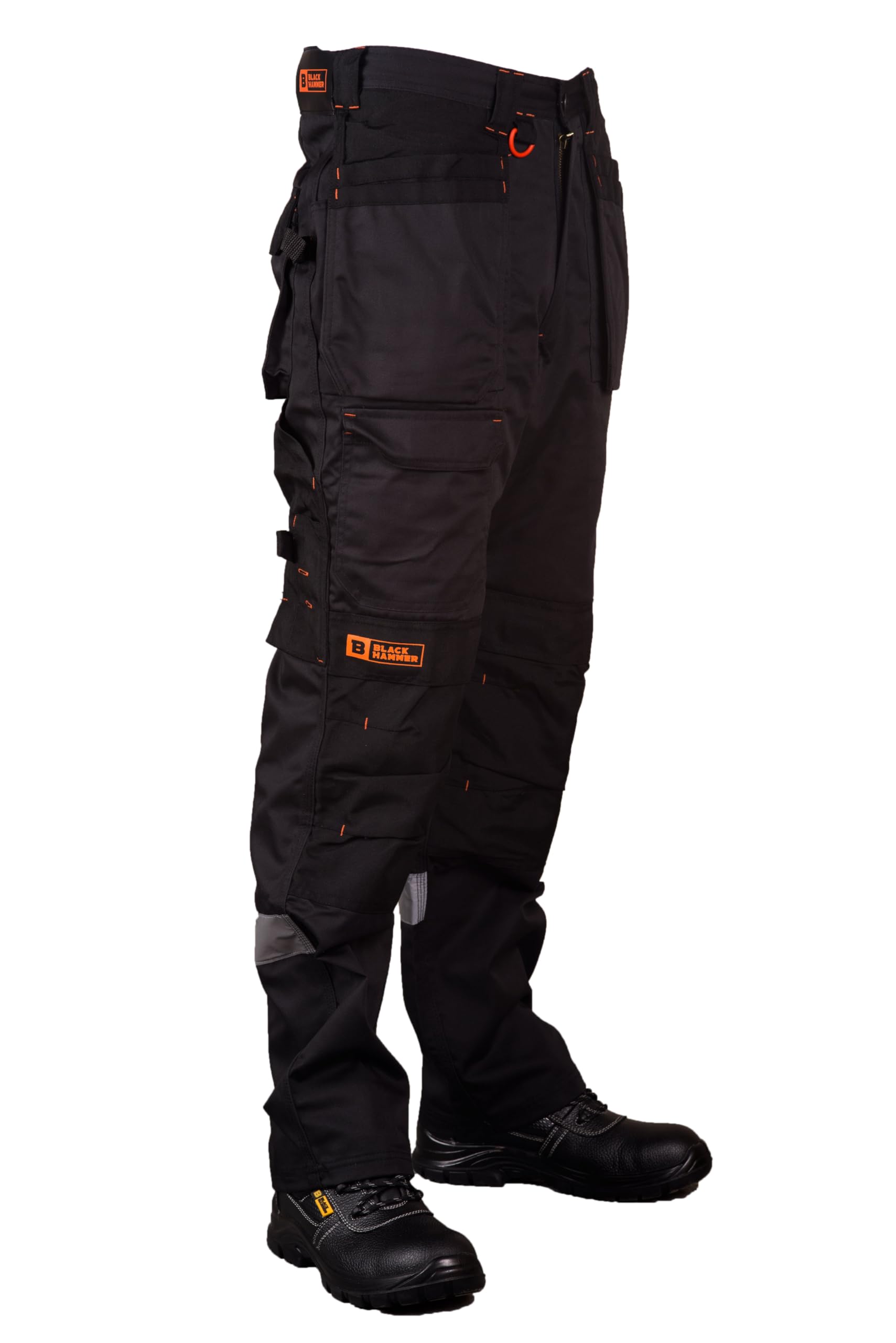 Black Hammer Mens Work Trousers Multi Pockets Cargo Heavy Duty Triple Stitched with Cordura Reinforcing Stress Points and Knee Pad Pockets Phenomenal Adult Workwear Trousers