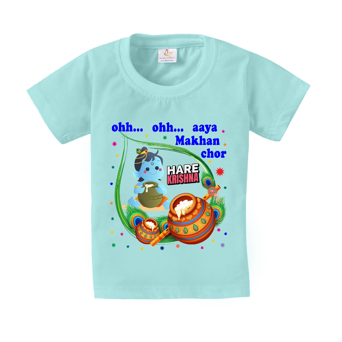 baby wish Krishna Janmashtami T-Shirt for Boy’s and Girl’s T-Shirt Boys Dahi Handi T-Shirts Half Sleeve Ohh Ohh Aaya Makhan Chor Hare Krishna