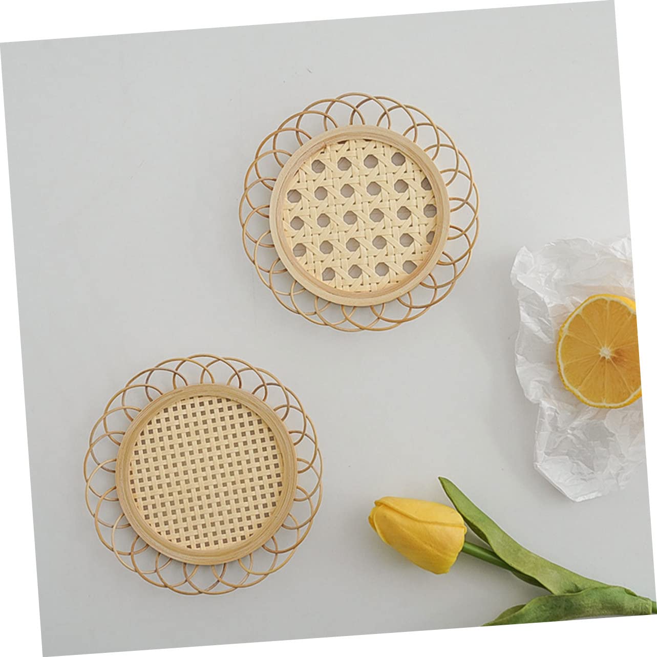 OUNONA Posavasos De Bambú Antideslizantes para Tazas Y Bebidas Alfombrillas Decorativas De Cocina Y Hotel Aislantes Y Elegantes 3 Piezas X 4
