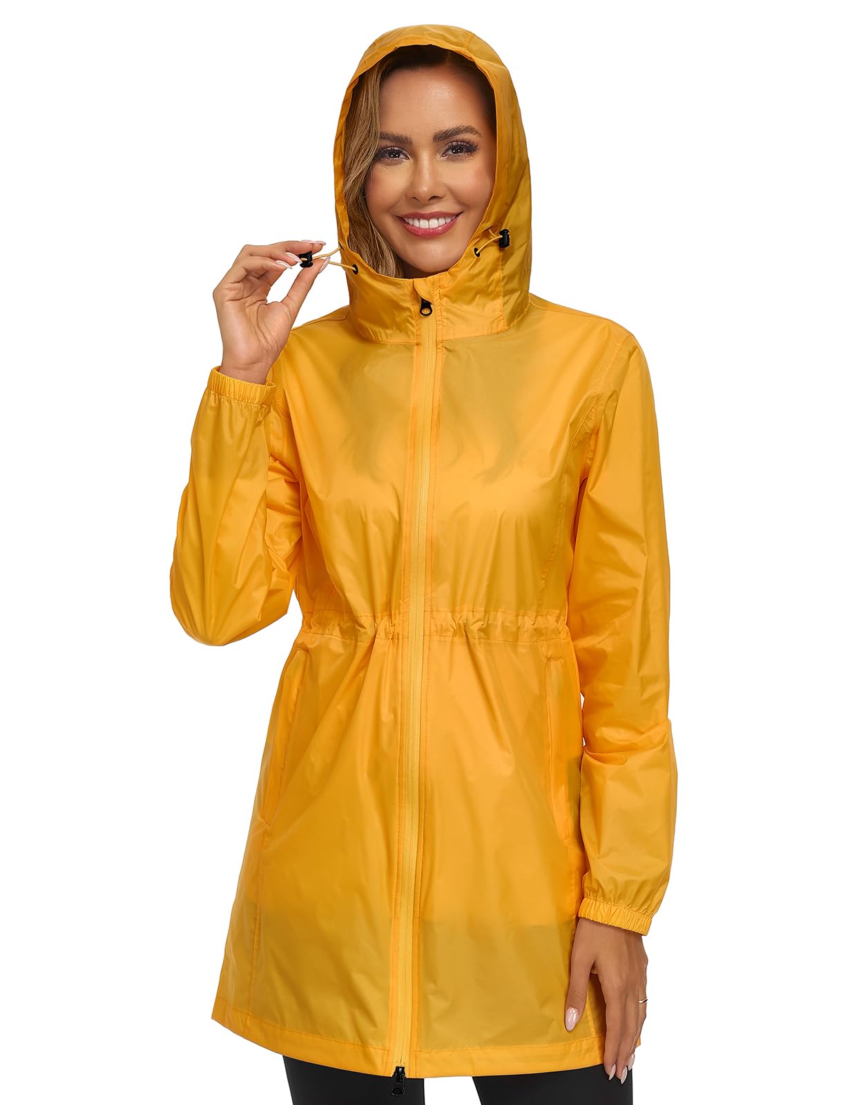 Vancavoo Chubasquero Mujer Impermeable Plegable Raincoat con Capucha Abrigo Impermeables Ligero Softshelljakce Cremallera Primavera Otoño Rain Coat