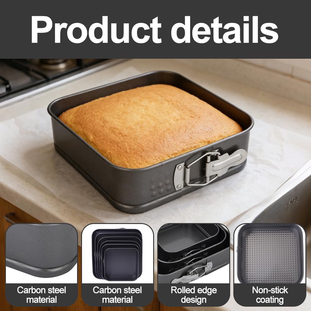 LUPATDY Tortiera Apribile 24 cm Quadrata – Stampo per Torte a Cerniera con Rivestimento Antiaderente, Teglia in Acciaio al Carbonio per Cheesecake e Dolci da Forno - 3