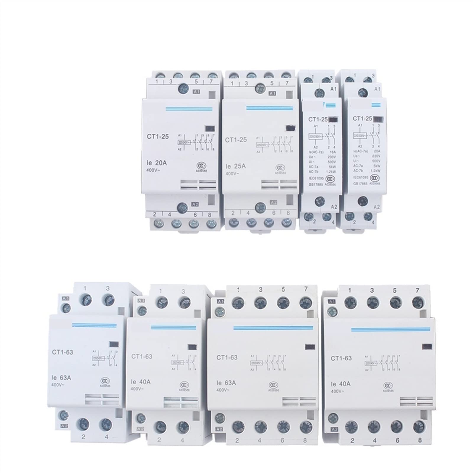 CT1-25 16A 25A 20A 2P 2NO 4P 4NO CT1-63 32A 40A 63A 230v 50or60HZ DIN-Schiene Haushalt AC Schütz 1St (Color : CT1-25-20A, Size : 2NC)
