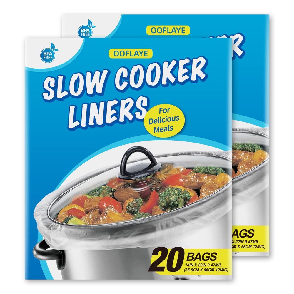 Slow Cooker Liners and Cooking Bags Extra Large Size Fits 6-10QT Pot, 14"x 22", BPA Free, Suitable for Oval & Round Pot (40 Liners)