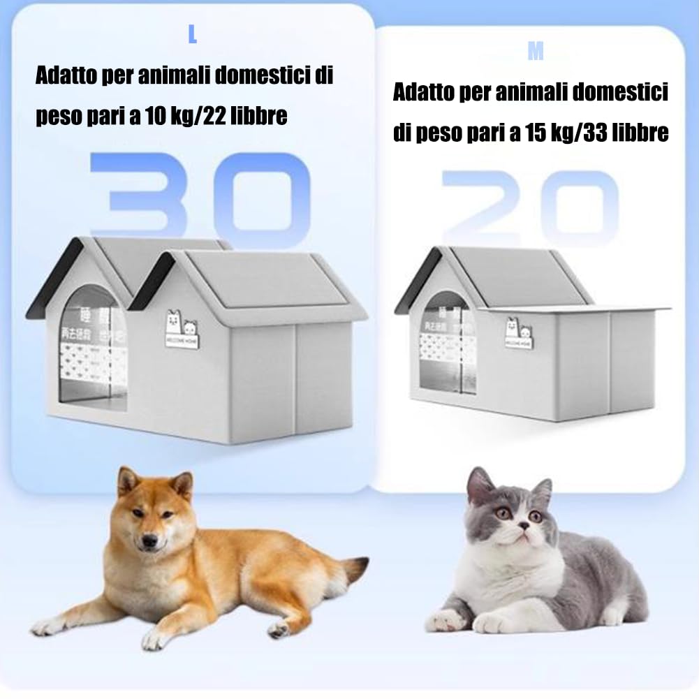 Casetta Refrigerante per Gatti, Casa di Raffreddamento per Animali Domestici, Cuccia Refrigerante Pieghevole per Gatti con 10 Impacchi di Ghiaccio, Facile da Pulire e Montare (Grigio, L)