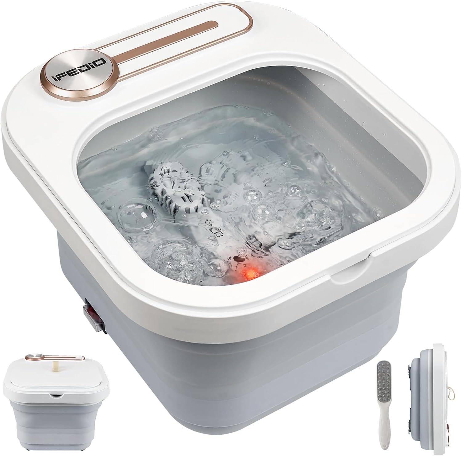 iFedio Collapsible Foot Spa Bath with Heat and Massage and Jets,Pedicure Foot Spa with Non-Motorized Massage Rollers