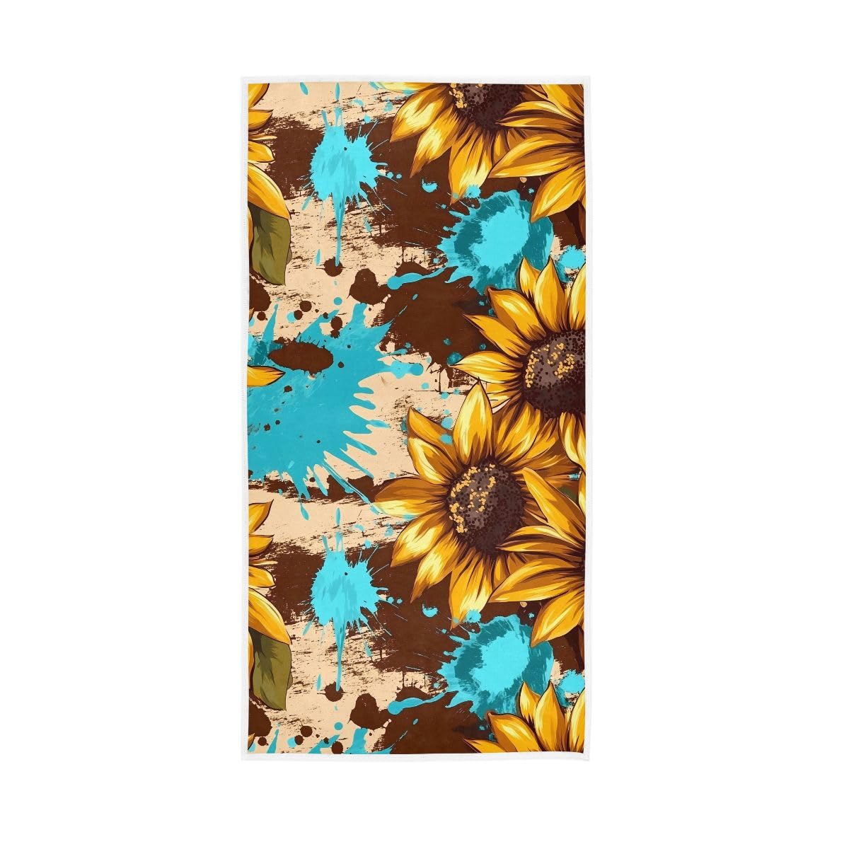 LSRCPD Sunflower and Leopard Brown Hand Towel Soft Washcloths Soft Towels 15 x 30 Inch