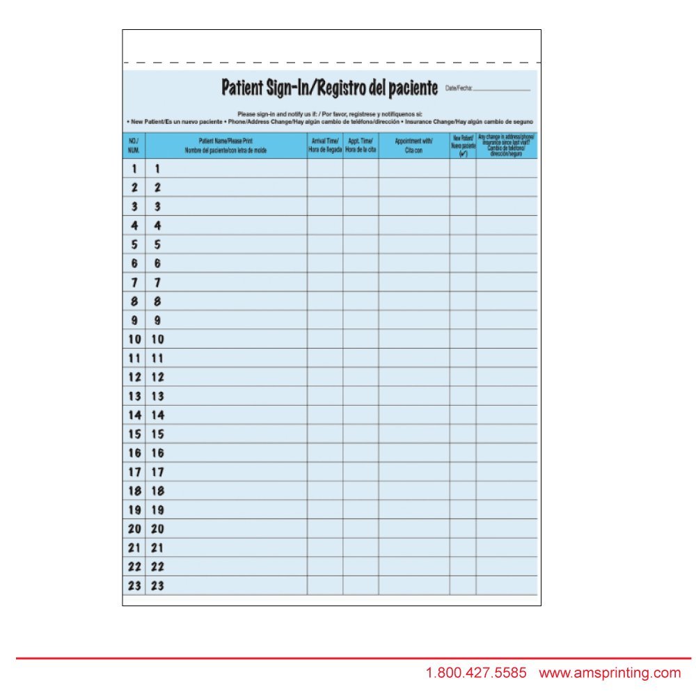 English and Spanish Patient Sign-in Label Forms. Meets HIPAA regulations. Form Size is 8 1/2