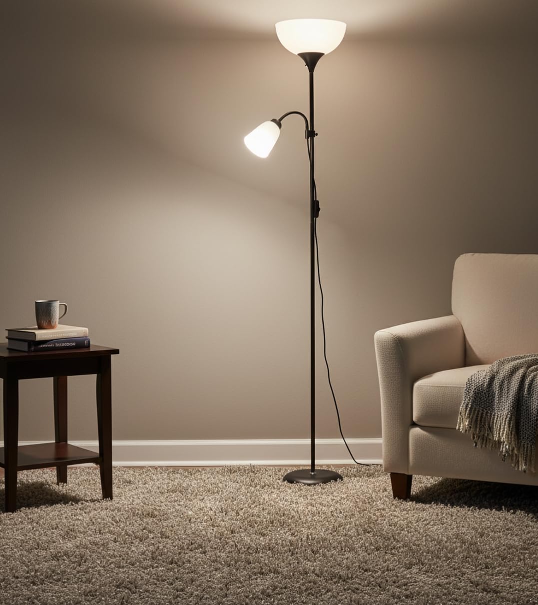BEL AIR HOME - Lampada da terra Varese 1xE27 e 1xE14178cm - Ideale per soggiorni e studi - Design moderno e funzionale - Lampada da lettura regolabile (NERO)