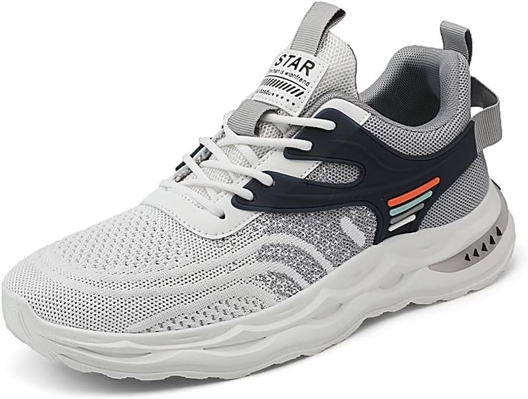 GSLMOLN Men’s Walking Shoes Stylish Breathable Durable Sneakers Non Slip Sole for Jogging Fitness Lightweight Breathable Casual Sporty Design with Stripes Plaid All-Season Wear