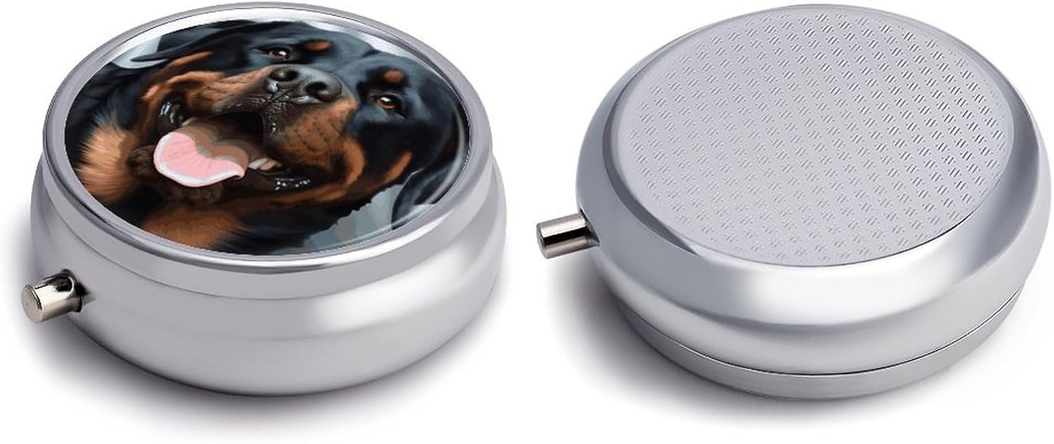 Round Silver Pill Box Small Pill Case for Purse and Pocket 3 Compartment image 3