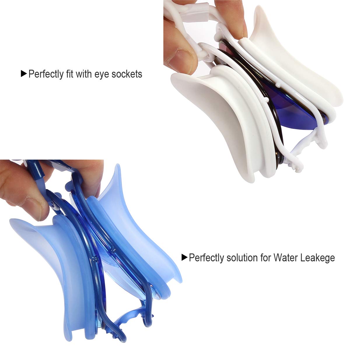 Poxas Lunettes de natation effet miroir, sans fuite, anti-buée, protection UV avec étui de protection gratuit pour adultes, hommes, femmes, enfants (verres miroir bleu/bleu)