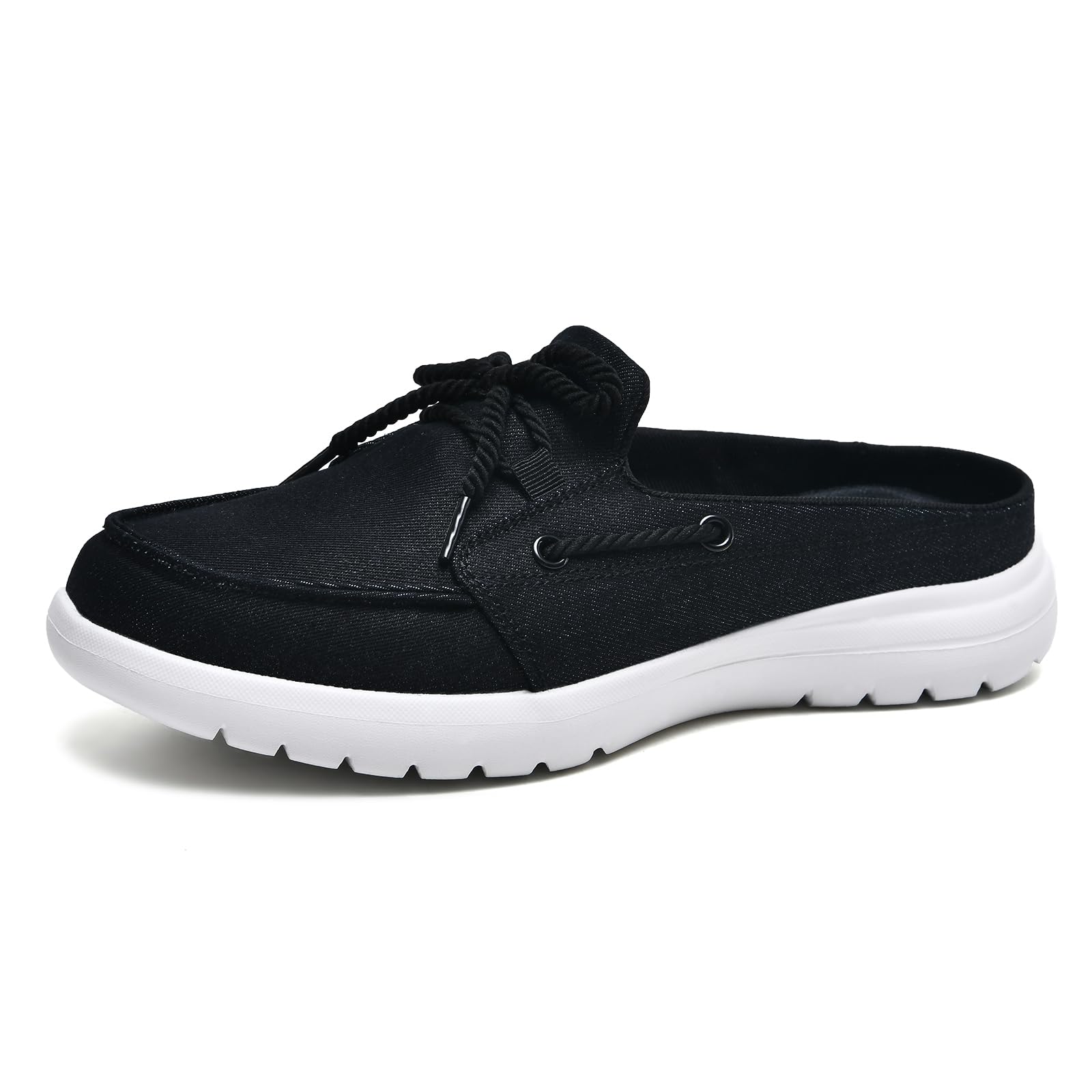 Buyrew Mules for Women Slip on Shoes Comfortable Knit Canvas Walking Flats with Arch Support Breathable Clogs House Slippers