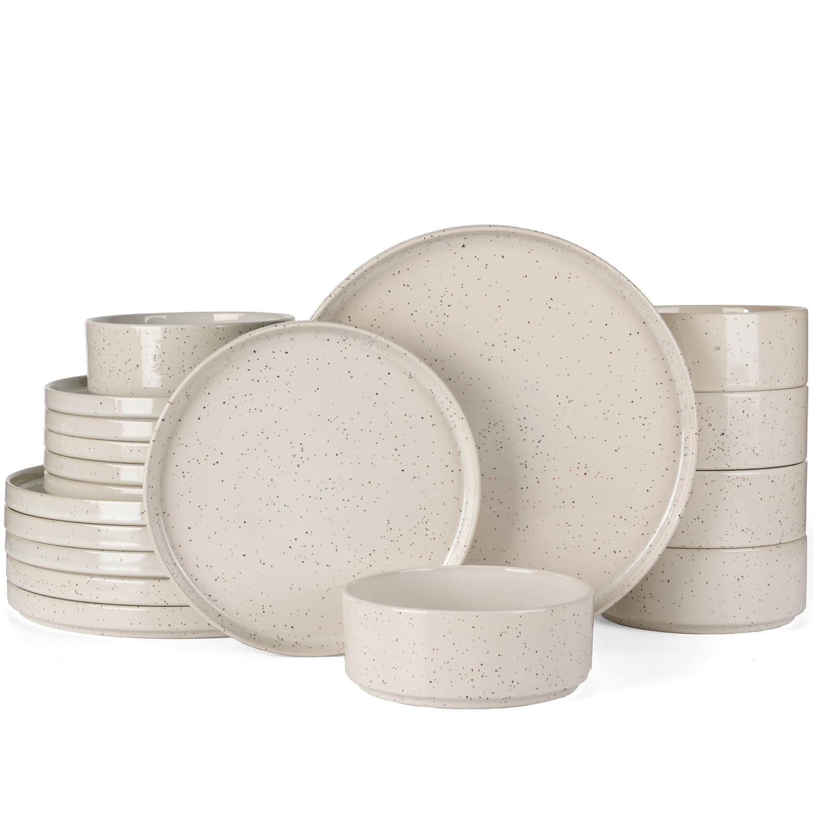 Famiware Nebula 18-Piece Stoneware Dinnerware Set, Creamy White