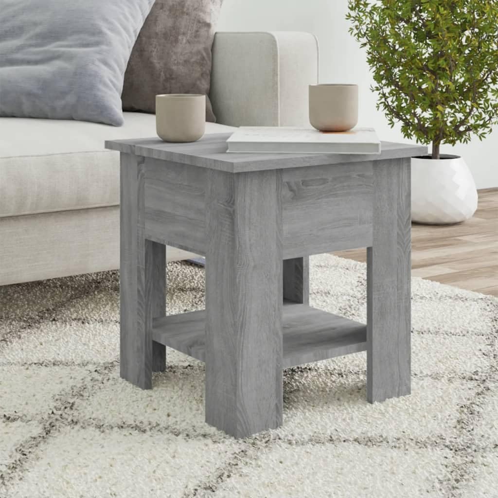 SXZenSpace Grey Sonoma Small Coffee Table 40x40x42 cm Engineered Wood Modern Side with Storage Shelf Compact Living Room Accent Furniture for Apartment Lounge Bedroom