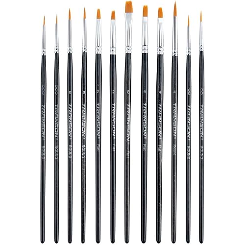 Transon 12pcs Small Detail Miniature Model Painting Brush Set Suitable for Acrylic Watercolor Gaouche Oil Painting