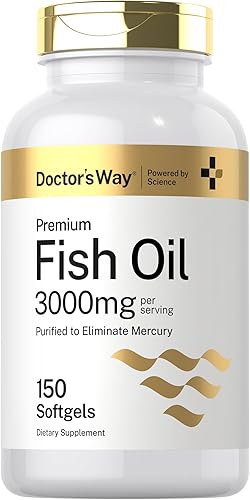 Doctor's Way Aceite de pescado 3000 mg  150 cápsulas blandas  Suplemento Omega 3  Pastillas EPA y DHA  Sin OMG, sin gluten