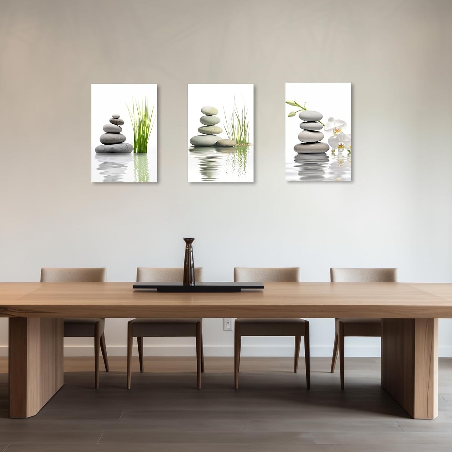ZXHYWYM Bathroom Wall Art 3 Pieces Zen Stones White Orchid on Water Canvas Prints Spiritual Relaxing Picture for Office Yoga Spa Meditation Room Framed(3, (12.00" x 16.00" x 3PCS))
