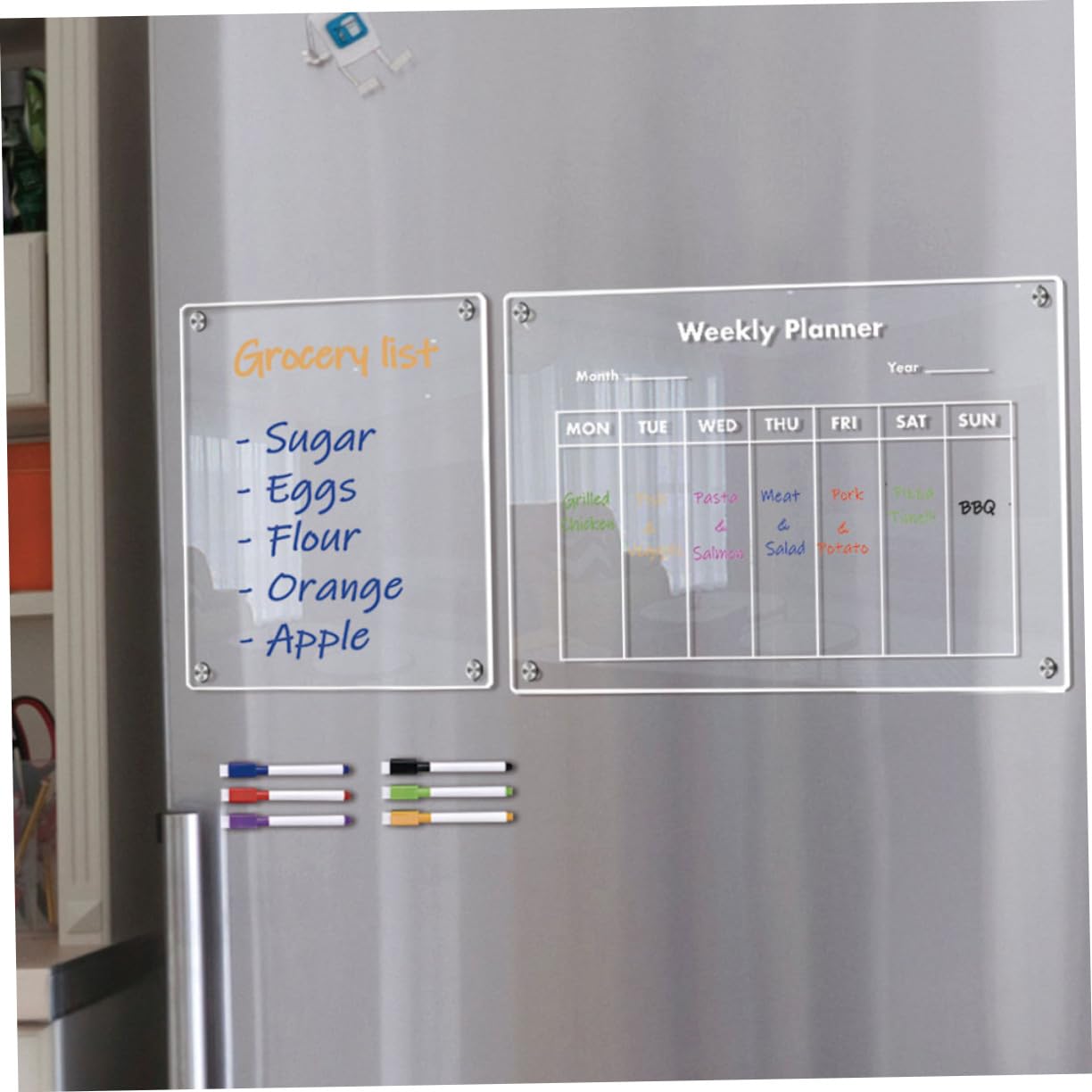 NUOBESTY Calendrier Magnétique Planificateur Hebdomadaire pour Réfrigérateur 2025 en Acrylique Tableau Blanc Effaçable à Sec Transparent Cuisine
