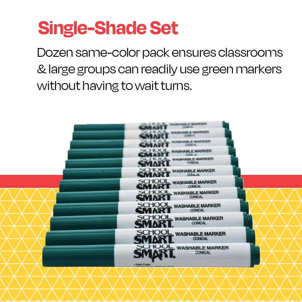 School Smart Washable Art Markers, Conical Tip, Green, Pack of 12 - Image 8