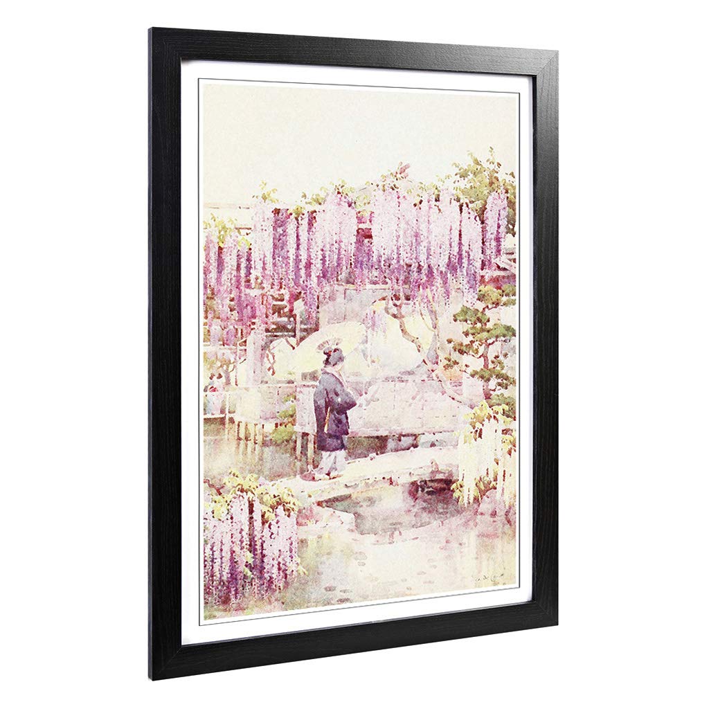 Big Box Art Framed Print of Ella Du Cane Japanese Oriental Wisteria, Kabata Design | Wall Art Picture| Home Decor for Kitchen, Living Room, Bedroom, Hallway, Black, A2 / 24.5x18 Inch / 62x45cm