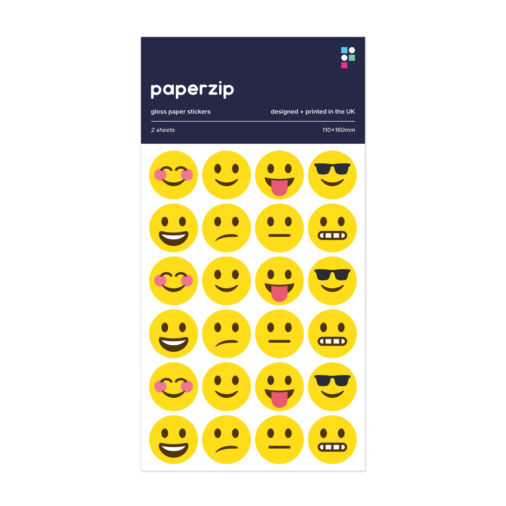 PAPERZIP - Happy and Sad Emoji Faces – 48 Stickers for Kids, Teachers, Parents