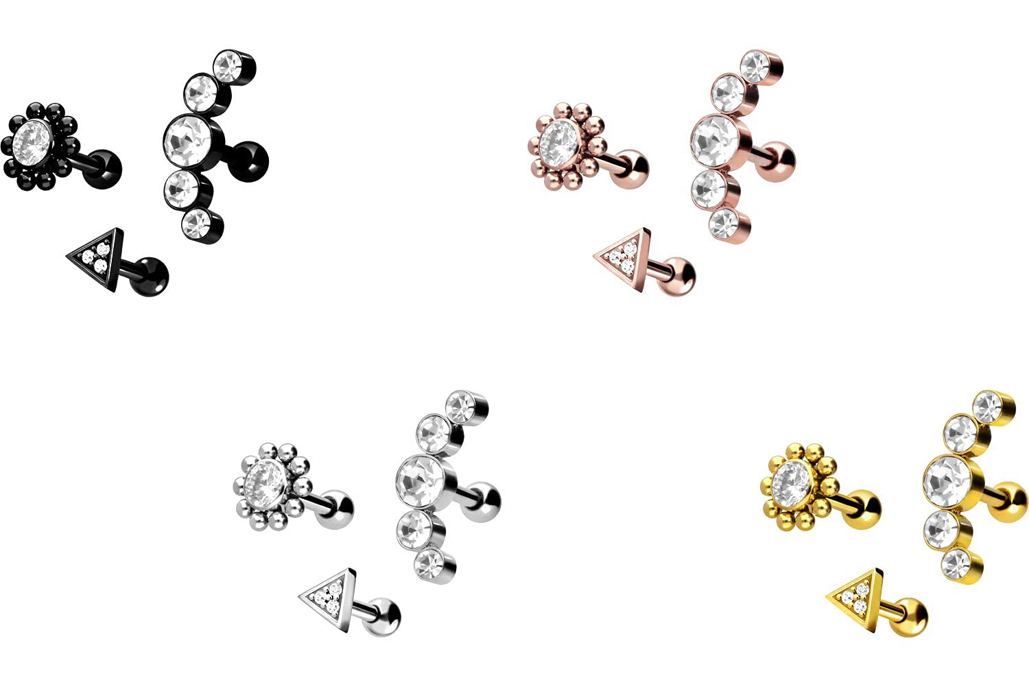 PIERCINGLINE Chirurgenstahl Ohrpiercing Set |SPAR-SET | Piercing Ohr Stecker Helix Conch | Farbauswahl