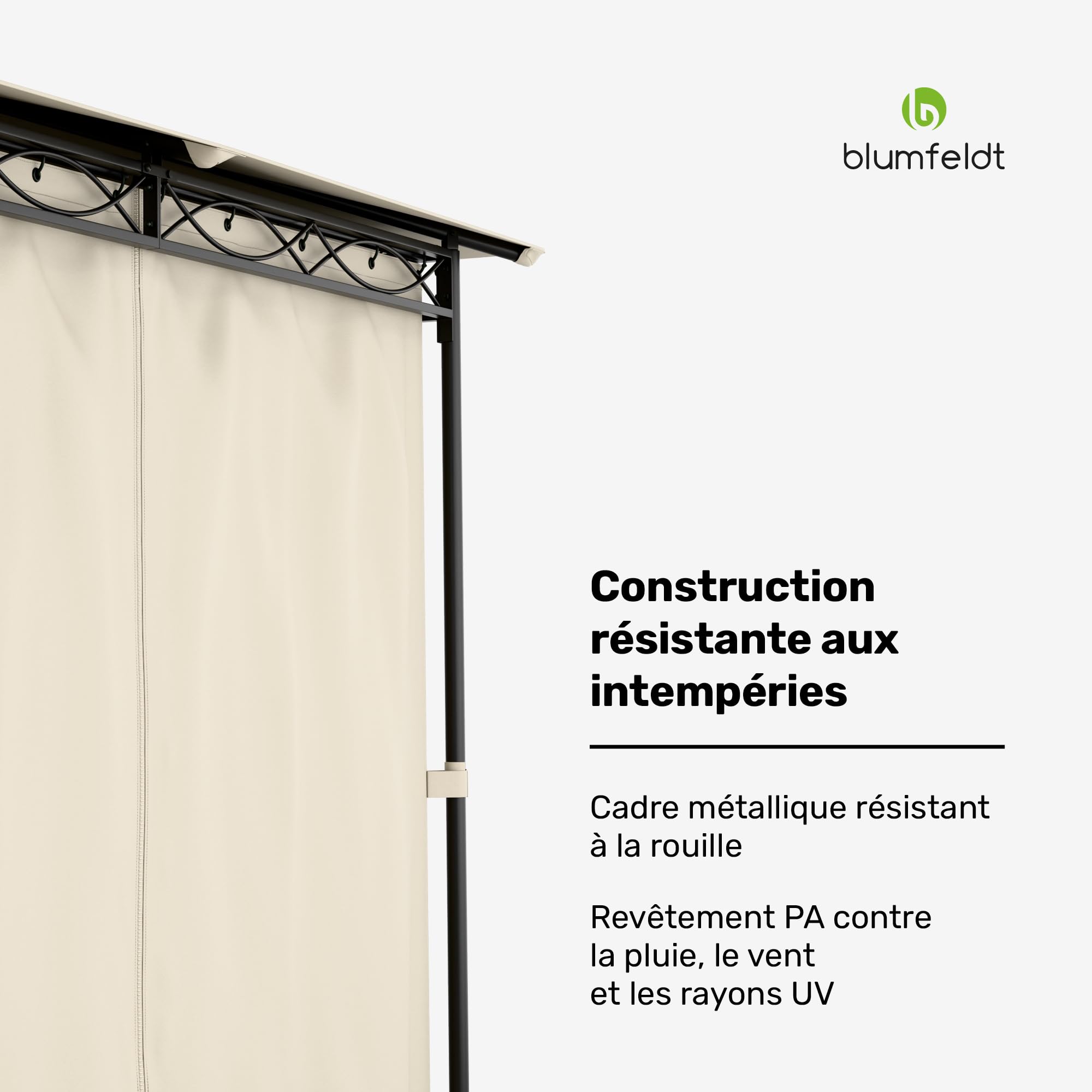 Blumfeldt Mondo - Pergola, namiot imprezowy, namiot ogrodowy, gazebo, Wymiary: 2,95 x 2,6 x 2,95 m (SxWxG), 4 ściany boczne, EasyMount Concept, Ochrona przed UV/wiatrem/deszczem, beżowy