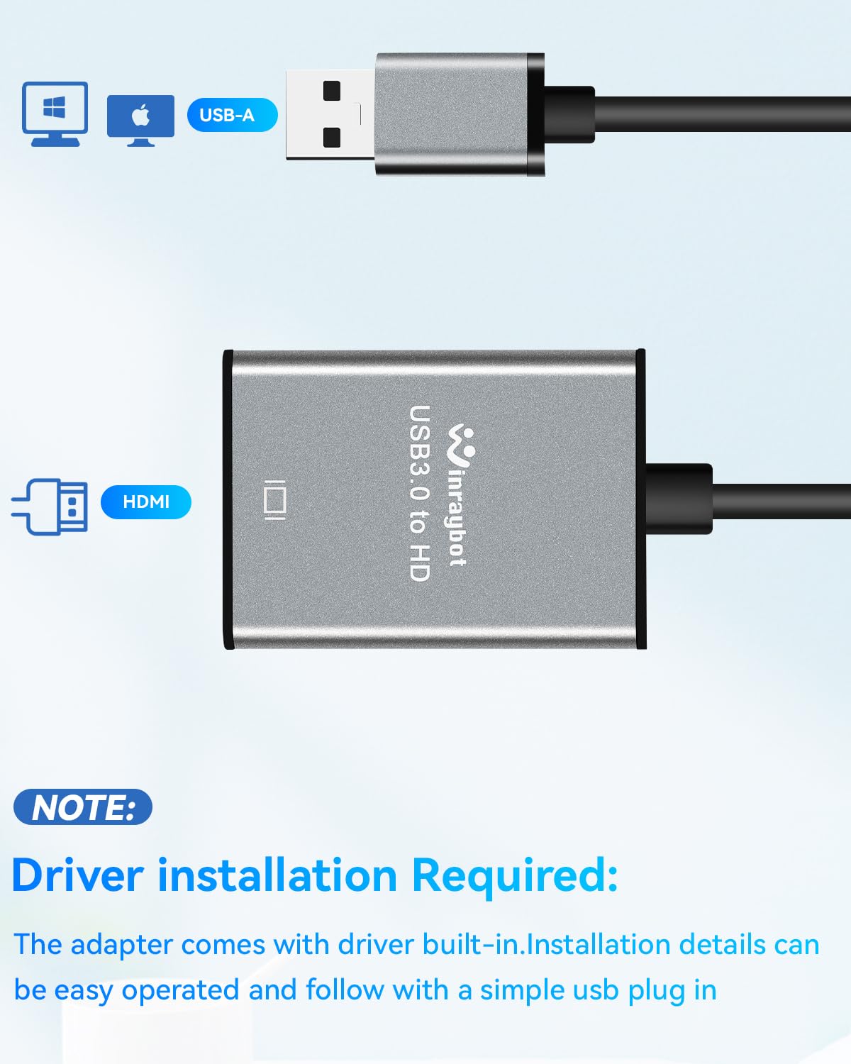 USB to HDMI Adapter 1080P@60Hz Extended Display, Sliver — Amazon image 6