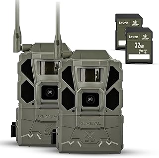 Tactacam REVEAL X Gen 3.0 Cellular Trail Camera - Multi Carrier, HD Photos & Videos, Pre-Installed Antenna, Built-in GPS, Best Battery Life, Low-Glow IR Flash, Fast Trigger Speed + 32GB SD Card (2 PK)