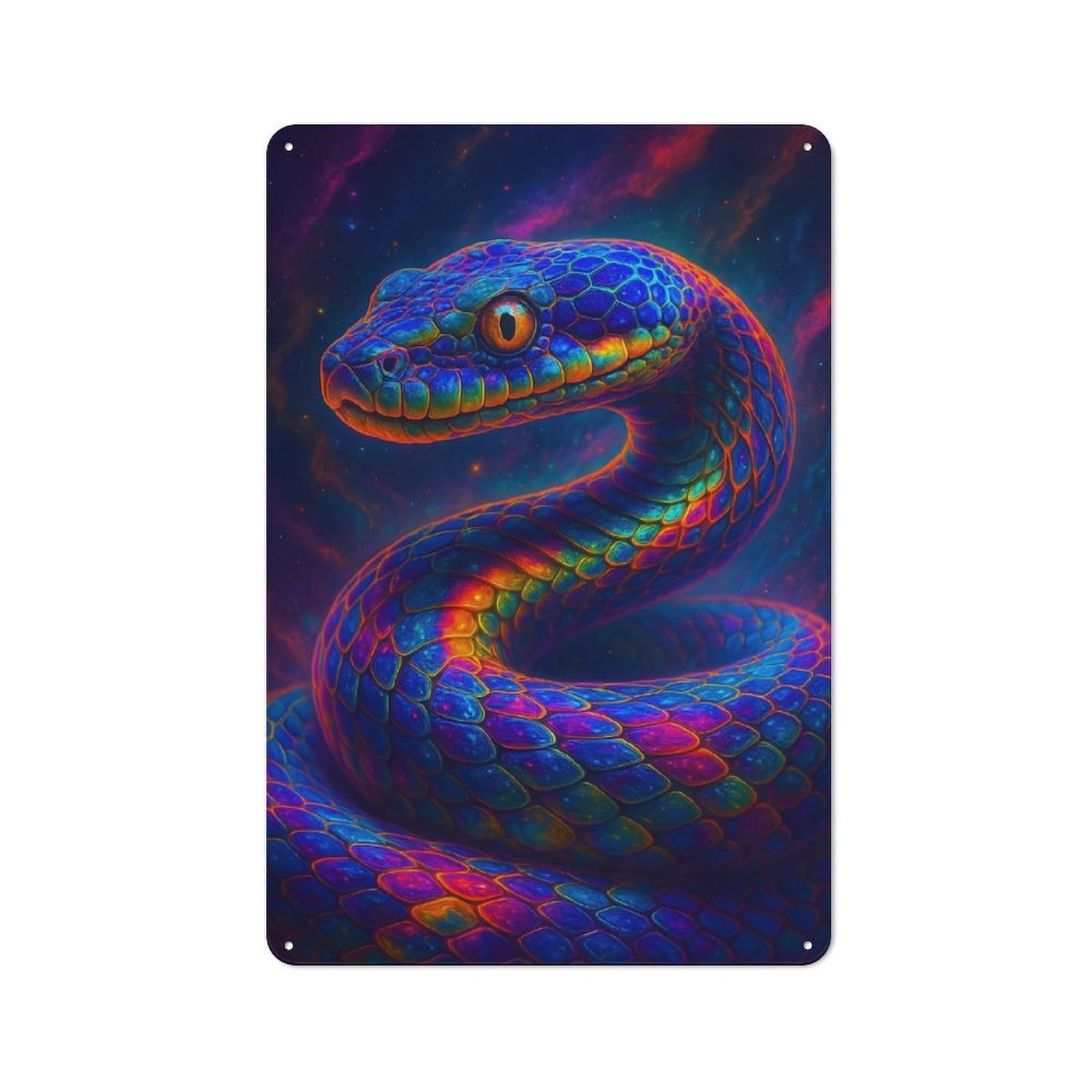 Junmoney Colorful Snake In Cosmic Background Retro Metal Sign 30X20cm, Old Fashioned Retro Room Decor For Living Room, Hallway, Kitchen Or Cafe