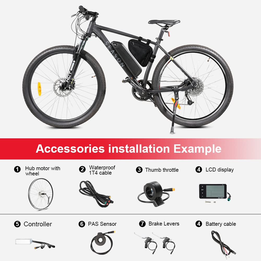 SEASON 27.5'' E-Bike Umbausatz 36V 350W Brushless Getriebe Hinterrad Nabenmotor, passend für Kassette 8/9/10 Gang, mit LCD Anzeige
