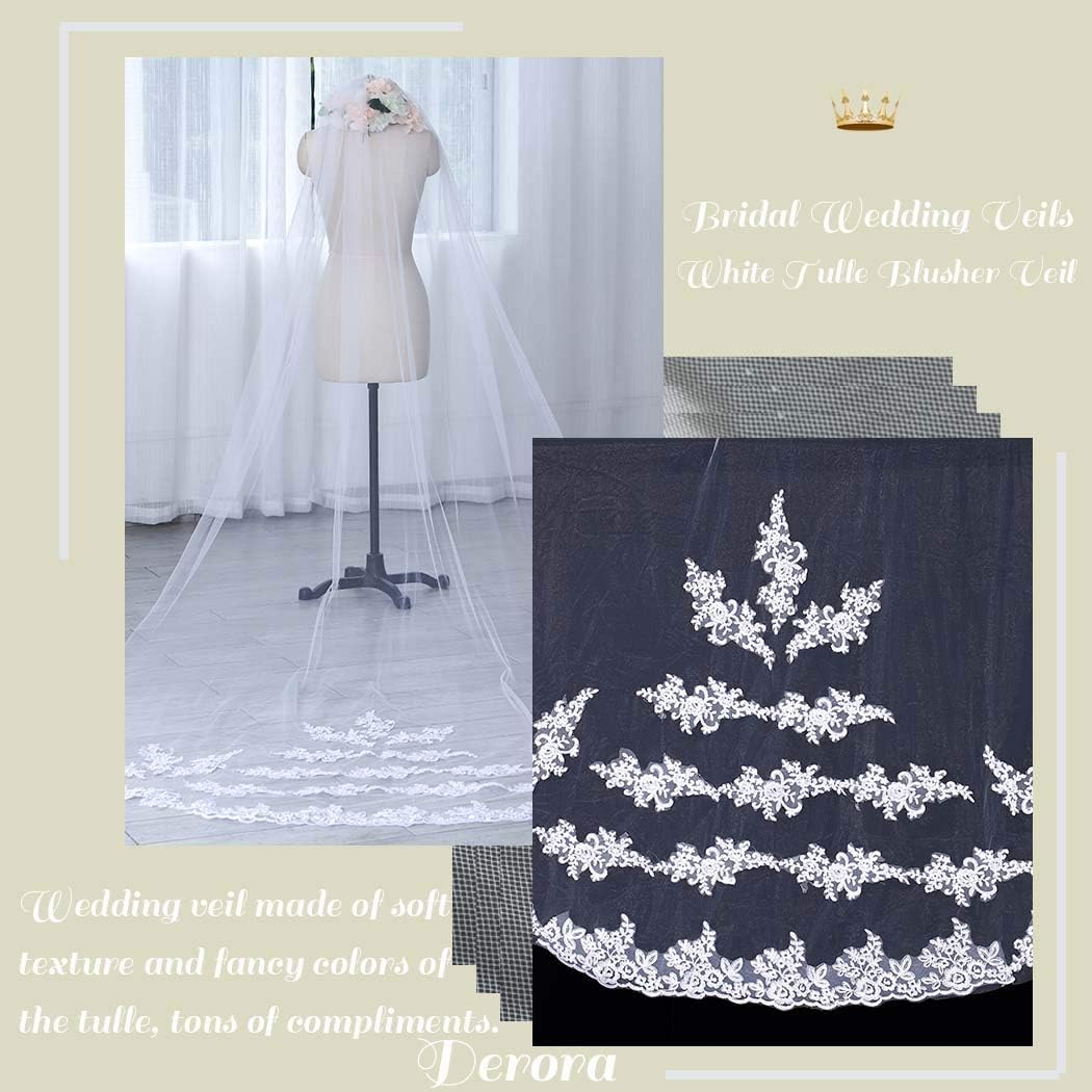 Wedding Veils Cathedral Bride Veil Embroidery Lace Edge Bridal Veil with Comb 1 Tier 118" Veils for Women Wedding