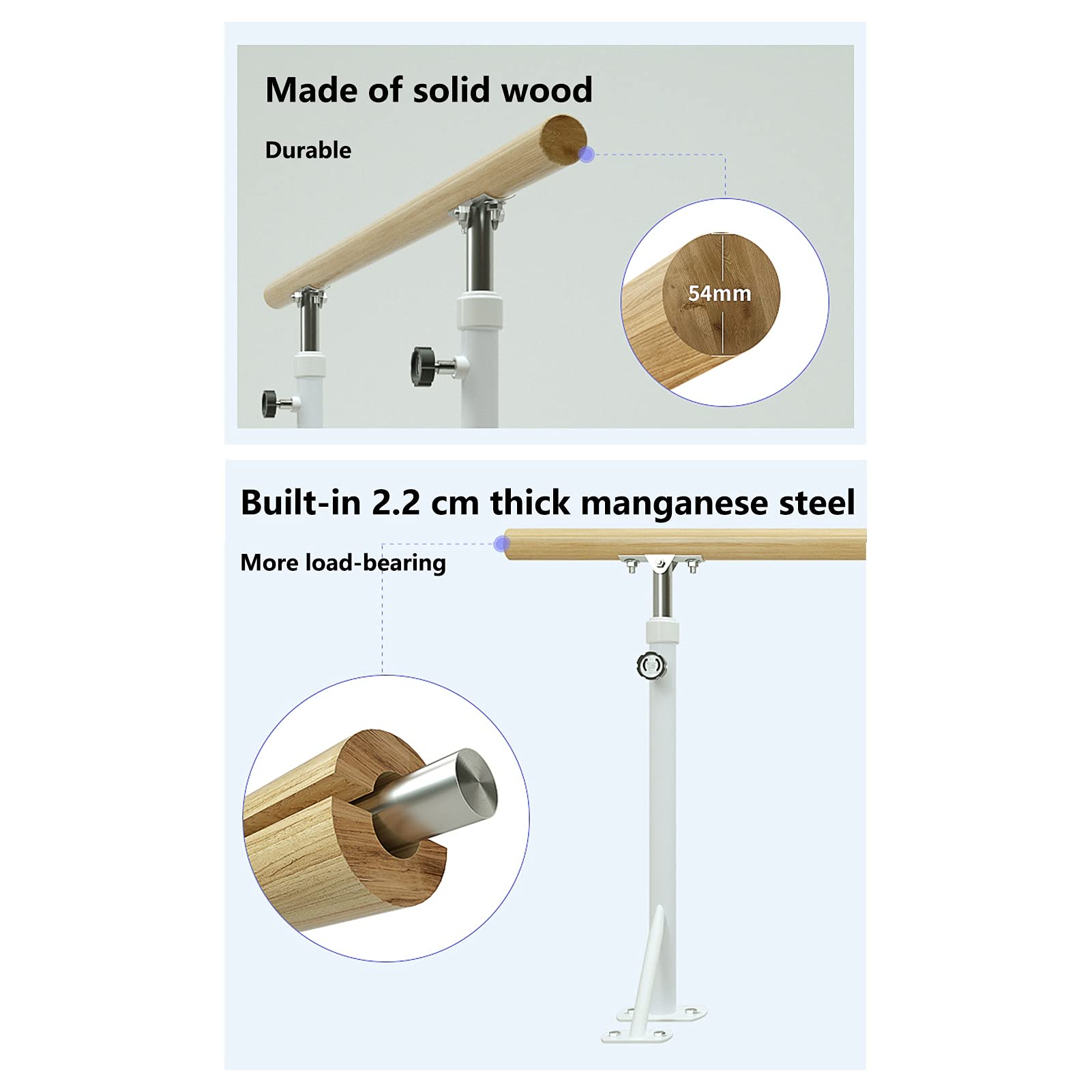 Ballet Barre, Height Adjustable Barre Pole with Non-Slip Feet, Freestanding Dance Exercise Equipment for Home and Studio